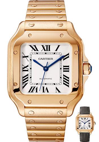 Cartier Santos de Cartier Watch - 35.1 mm Pink Gold Case - Silvered Dial - Allilgator Strap - WGSA0008 - Luxury Time NYC