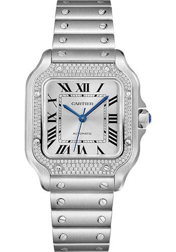 Cartier Santos de Cartier Watch - 35.1 mm Steel Case - Diamond Bezel - Sunray Dial - Interchangeable Bracelet - W4SA0005 - Luxury Time NYC
