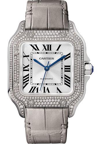 Cartier Santos de Cartier Watch - 35.1 mm White Gold Case - Diamond Bezel - Alligator Strap - WJSA0014 - Luxury Time NYC