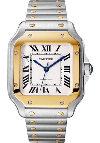 Cartier Santos de Cartier Watch - 35.1 mm Yellow Gold And Steel Case - Silvered Dial - Steel Bracelet - W2SA0016 - Luxury Time NYC