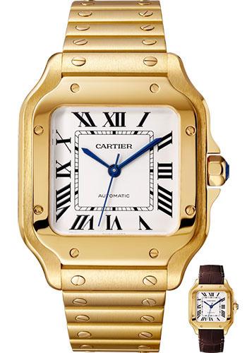 Cartier Santos de Cartier Watch - 35.1 mm Yellow Gold Case - Silvered Dial - Allilgator Strap - WGSA0010 - Luxury Time NYC