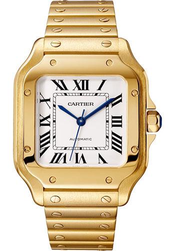 Cartier Santos de Cartier Watch - 35.1 mm Yellow Gold Case - Silvered Opaline Dial - Alligator Skin Bracelet - WGSA0030 - Luxury Time NYC