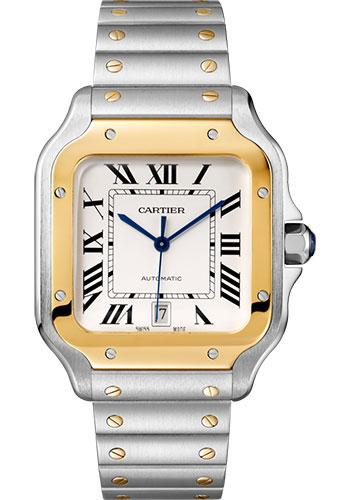 Cartier Santos de Cartier Watch - 39.8 mm Gold And Steel Case - Yellow Gold Bezel - Silvered Dial - Steel Bracelet - W2SA0009 - Luxury Time NYC