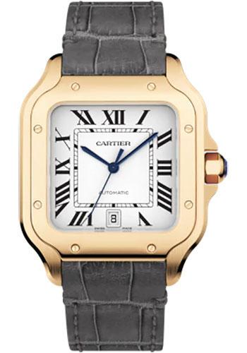 Cartier Santos de Cartier Watch - 39.8 mm Pink Gold Case - Silvered Dial - Alligator And Calfskin Strap - WGSA0019 - Luxury Time NYC