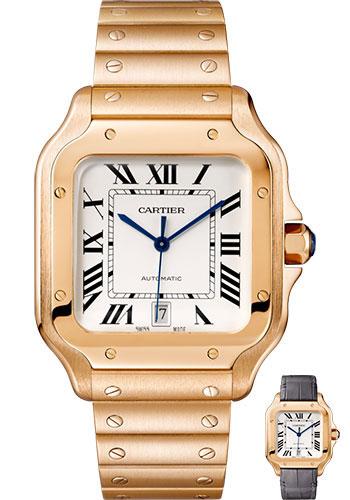 Cartier Santos de Cartier Watch - 39.8 mm Pink Gold Case - Silvered Dial - Allilgator Strap - WGSA0007 - Luxury Time NYC