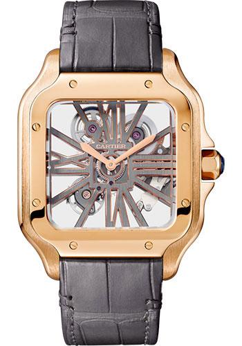 Cartier Santos de Cartier Watch - 39.8 mm Pink Gold Case - Skeleton Dial - Alligator And In Calfskin Strap - WHSA0018 - Luxury Time NYC