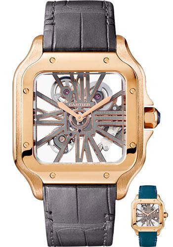 Cartier Santos de Cartier Watch - 39.8 mm Pink Gold Case - Skeleton Dial - Dark Grey Alligator Strap - Quickswitch Bracelet - WHSA0010 - Luxury Time NYC