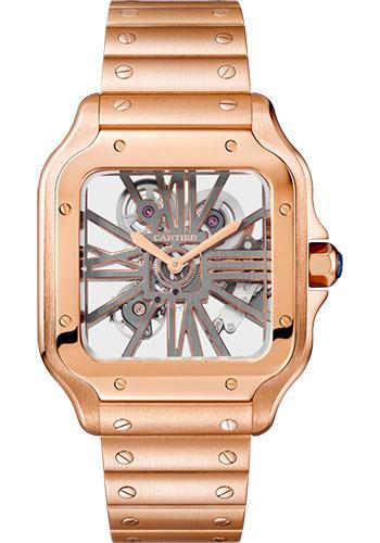 Cartier Santos de Cartier Watch - 39.8 mm Pink Gold Case - Skeleton Dial - WHSA0016 - Luxury Time NYC