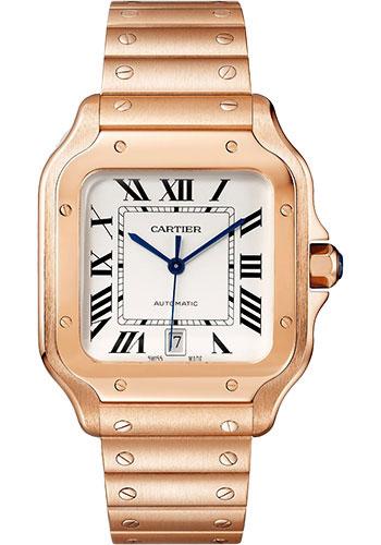 Cartier Santos de Cartier Watch - 39.8 mm Rose Gold Case - Silvered Opaline Dial - Alligator Skin Bracelet - WGSA0018 - Luxury Time NYC