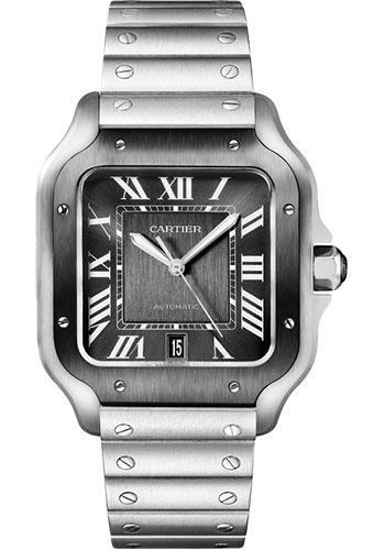 Cartier Santos de Cartier Watch - 39.8 mm Steel Case - Gray Dial - Bracelet - Second Strap - WSSA0037 - Luxury Time NYC