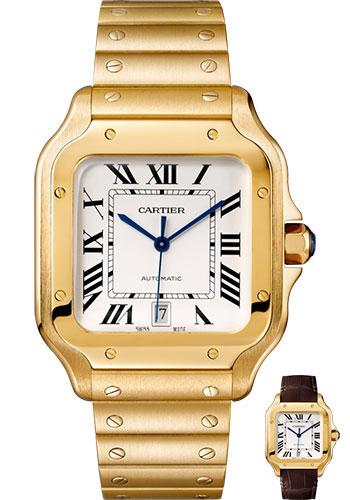 Cartier Santos de Cartier Watch - 39.8 mm Yellow Gold Case - Silvered Dial - Allilgator Strap - WGSA0009 - Luxury Time NYC