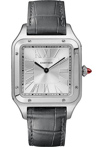 Cartier Santos-Dumont Le Bresil Watch - 43.5 mm x 31.4 mm Platinum Case - Silvered Dial - Grey Alligator Strap - WGSA0034 - Luxury Time NYC