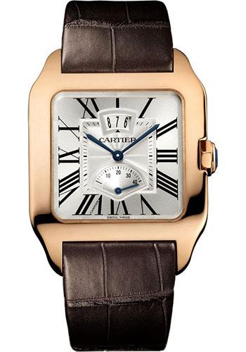 Cartier Santos Dumont Power Reserve Watch - 38 mm Pink Gold Case - Silvered Dial - Brown Alligator Strap - W2020067 - Luxury Time NYC