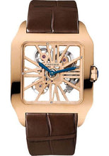 Load image into Gallery viewer, Cartier Santos-Dumont Skeleton Watch - 38.7 x 47.4 mm Pink Gold Case - Silver Dial - Brown Alligator Strap - W2020057 - Luxury Time NYC