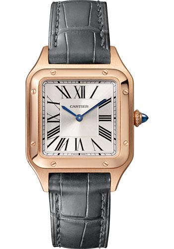 Cartier Santos-Dumont Watch - 38 mm Pink Gold Case - Silver Dial - Black Strap - WGSA0022 - Luxury Time NYC