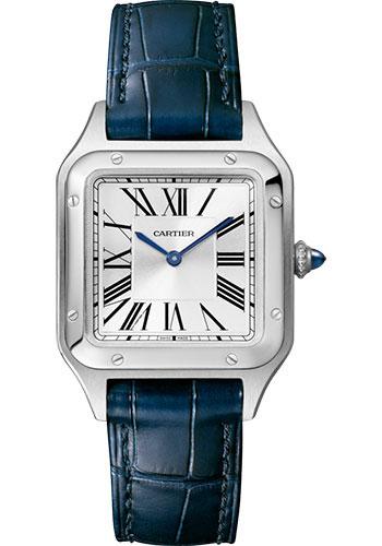 Cartier Santos-Dumont Watch - 38 mm Steel Case - Silver Dial - Navy Blue Strap - WSSA0023 - Luxury Time NYC