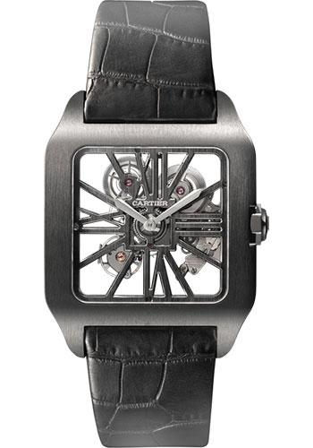 Cartier Santos-Dumont Watch - 38.7 mm Titanium Case - Satin Brushed Dial - Black Alligator Strap - W2020052 - Luxury Time NYC