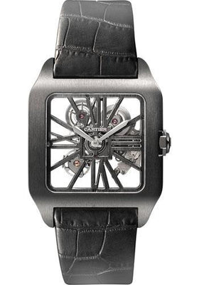 Cartier Santos-Dumont Watch - 38.7 mm Titanium Case - Satin Brushed Dial - Black Alligator Strap - W2020052 - Luxury Time NYC
