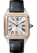 Load image into Gallery viewer, Cartier Santos-Dumont Watch - 43.5 mm Pink Gold And Steel Case - Silver Dial - Black Strap - W2SA0011 - Luxury Time NYC