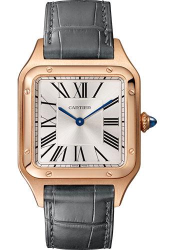 Cartier Santos-Dumont Watch - 43.5 mm Pink Gold Case - Silver Dial - Gray Strap - WGSA0021 - Luxury Time NYC