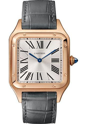 Cartier Santos-Dumont Watch - 43.5 mm Pink Gold Case - Silver Dial - Gray Strap - WGSA0021 - Luxury Time NYC