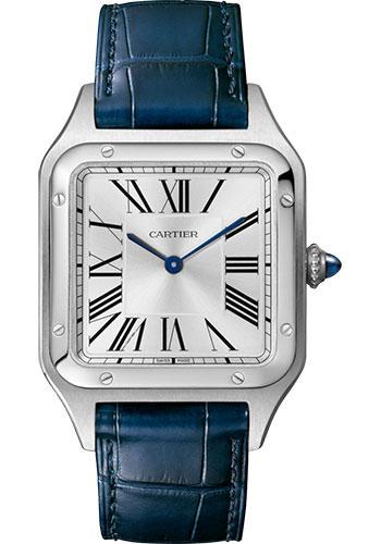 Cartier Santos-Dumont Watch - 43.5 mm Steel Case - Silver Dial - Navy Blue Strap - WSSA0022 - Luxury Time NYC