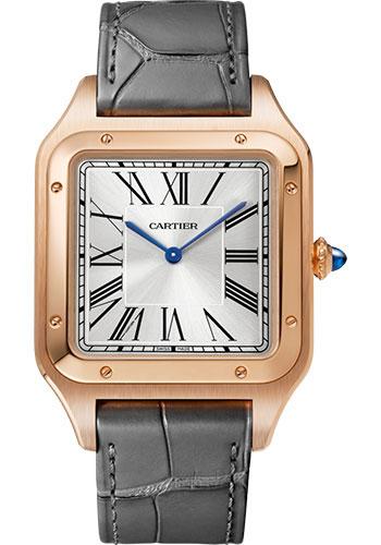 Cartier Santos-Dumont Watch - 46.6 mm x 33.9 mm Pink Gold Case - Silver Dial - Gray Leather Strap - WGSA0032 - Luxury Time NYC