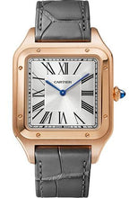 Load image into Gallery viewer, Cartier Santos-Dumont Watch - 46.6 mm x 33.9 mm Pink Gold Case - Silver Dial - Gray Leather Strap - WGSA0032 - Luxury Time NYC
