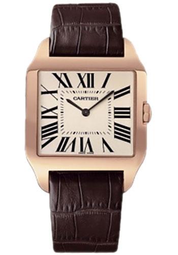 Cartier Santos-Dumont Watch - Large Pink Gold Case - Rhodium Plated Dial - Alligator Strap - W2006951 - Luxury Time NYC