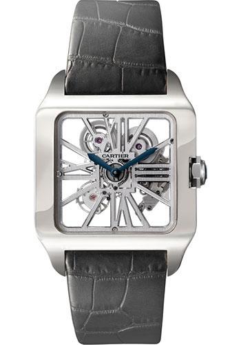 Cartier Santos-Dumont Watch - Large White Gold Case - Nickel Silver Dial - Alligator Strap - W2020033 - Luxury Time NYC
