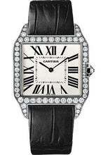 Load image into Gallery viewer, Cartier Santos Dumont Watch - Large White Gold Diamond Case - Silver Grained Dial - Alligator Strap - WH100651 - Luxury Time NYC