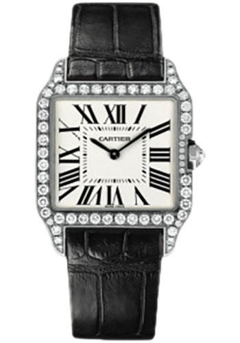 Cartier Santos-Dumont Watch - Small White Gold Diamond Case - Silver Dial - Alligator Strap - WH100251 - Luxury Time NYC