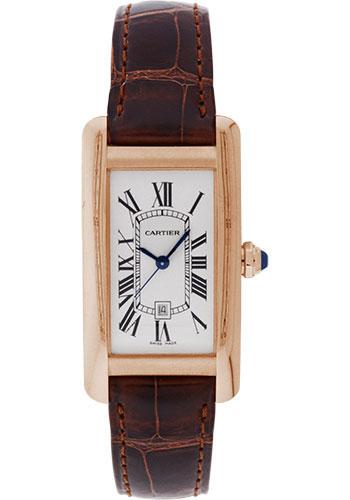 Cartier Tank Americaine Medium Model Watch - 41.6 x 22.6 mm Pink Gold Case - Brown Alligator Strap - W2620030 - Luxury Time NYC