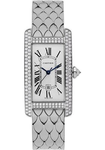 Cartier Tank Americaine Medium Model Watch - 41.6 x 22.6 mm White Gold Diamond Case - White Gold In Bracelet - WB710011 - Luxury Time NYC