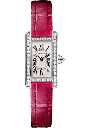 Cartier Tank Americaine Watch - 27 mm White Gold Diamond Case - Diamond Bezel - Diamond Dial - Pink Strap - WB710015 - Luxury Time NYC