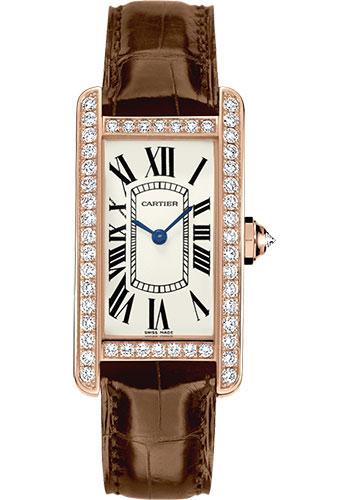 Cartier Tank Americaine Watch - 34.8 mm Pink Gold Diamond Case - Brown Alligator Strap - WJTA0002 - Luxury Time NYC