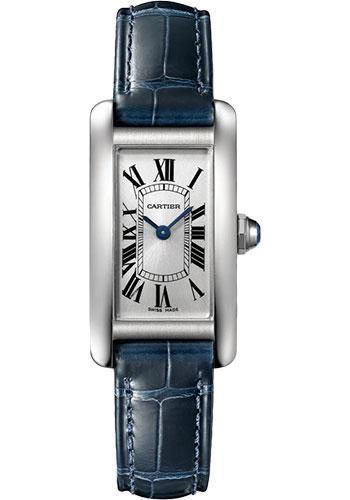 Cartier Tank Americaine Watch - 34.80 mm x 19.00 mm Steel Case - Silver Dial - Navy Blue Leather Strap - WSTA0043 - Luxury Time NYC