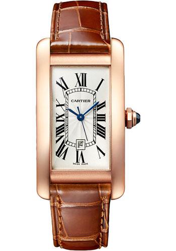 Cartier Tank Americaine Watch - 41.60 mm x 22.60 mm Rose Gold Case - Silver Dial - Brown Leather Strap - WGTA0046 - Luxury Time NYC