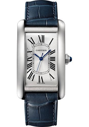 Cartier Tank Americaine Watch - 45.10 mm Steel Case - Navy Blue Alligator Strap - WSTA0018 - Luxury Time NYC