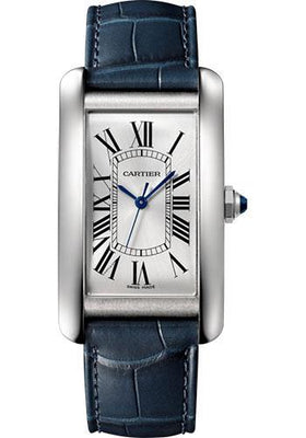Cartier Tank Americaine Watch - 45.10 mm Steel Case - Navy Blue Alligator Strap - WSTA0018 - Luxury Time NYC