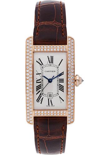 Cartier Tank Americaine Watch - Medium Pink Gold Diamond Case - Alligator Strap - WB704751 - Luxury Time NYC