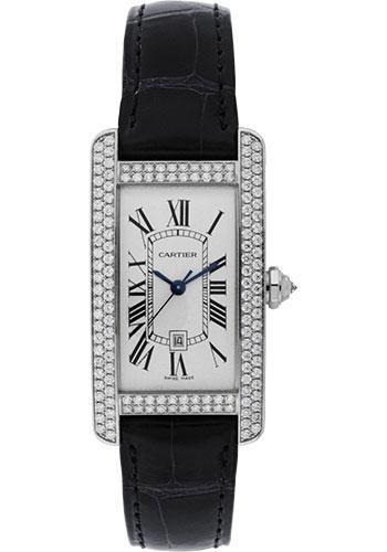Cartier Tank Americaine Watch - Medium White Gold Diamond Case - Alligator Strap - WB710002 - Luxury Time NYC