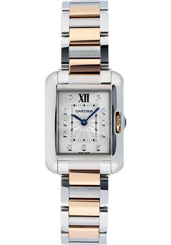 Cartier Tank Anglaise Small Model Watch - 30 x 22.7 mm Pink Gold And Steel Case - Silver Diamond Dial - WT100024 - Luxury Time NYC
