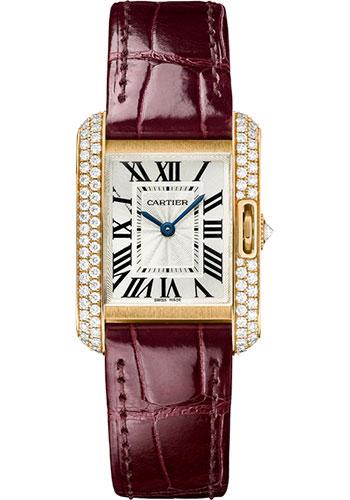 Cartier Tank Anglaise Watch - 30.2 mm Pink Gold Case - Diamond Bezel - Claret Red Alligator Strap - WT100013 - Luxury Time NYC