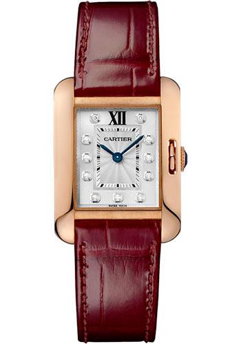 Cartier Tank Anglaise Watch - 30.2 mm Pink Gold Case - Diamond Dial - Bordeaux Alligator Strap - WJTA0007 - Luxury Time NYC