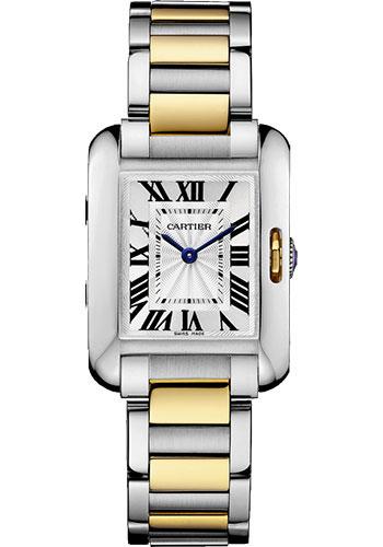 Cartier Tank Anglaise Watch - 30.2 x 22.7 mm Steel Case - Silver Dial - Yellow Gold And Steel Bracelet - W5310046 - Luxury Time NYC