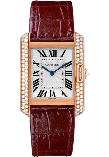 Cartier Tank Anglaise Watch - 34.7 mm Pink Gold Case - Diamond Bezel - Diamond Dial - Bordeaux Alligator Strap - WT100029 - Luxury Time NYC