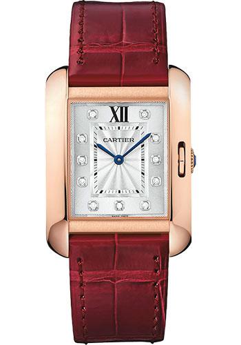 Cartier Tank Anglaise Watch - 34.7 mm Pink Gold Case - Diamond Dial - Bordeaux Alligator Strap - WJTA0009 - Luxury Time NYC