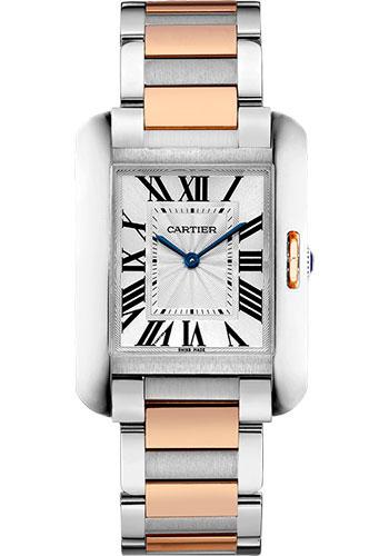Cartier Tank Anglaise Watch - 34.7 mm Steel Case - Silver Dial - Pink Gold Bracelet - W5310043 - Luxury Time NYC