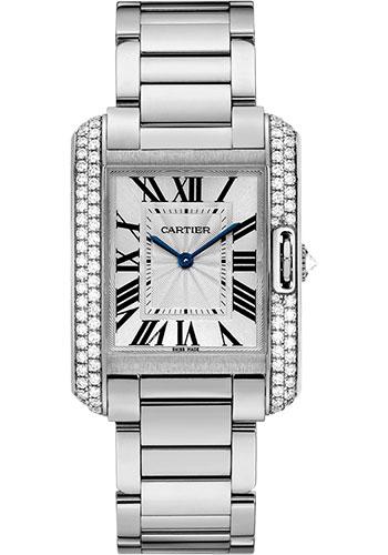 Cartier Tank Anglaise Watch - 34.7 mm White Gold Diamond Case - Diamond Bezel - Silver Diamond Dial - WT100028 - Luxury Time NYC